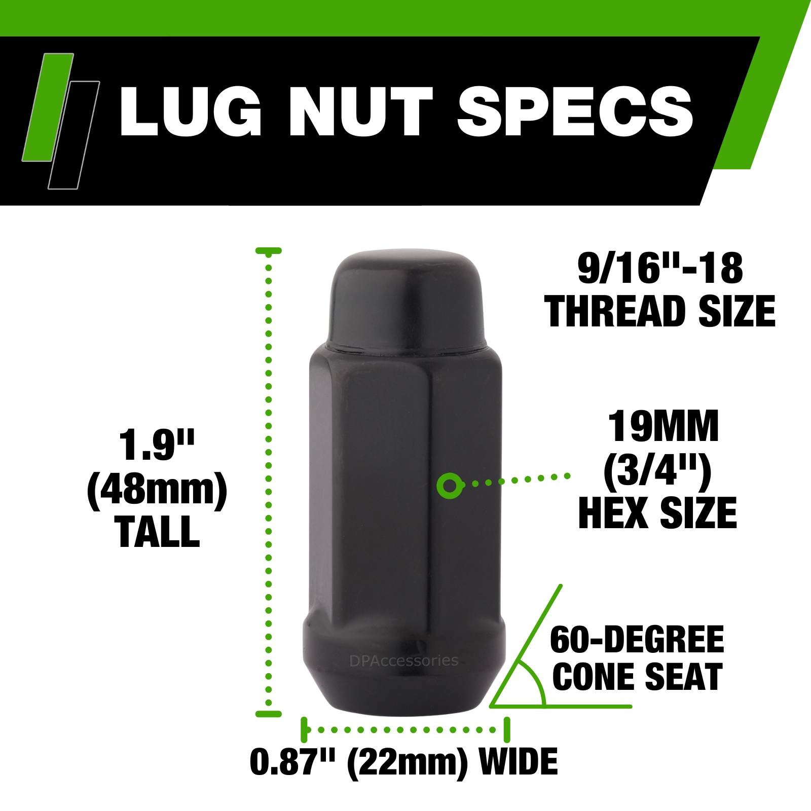 Forged Steel Large Spline Drive Lug Nut for Aftermarket Wheels: 9/16