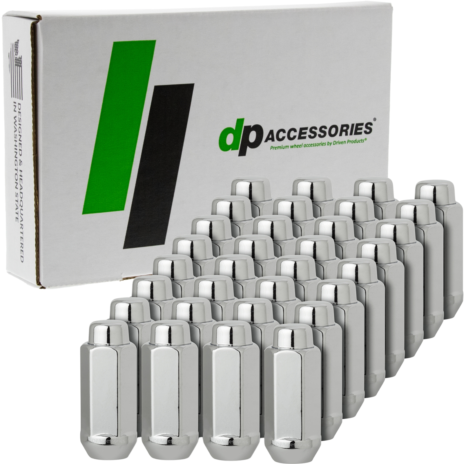 Chrome 9/16-18 Lug Nuts Closed End XXL Bulge; 22mm Hex; 2.35