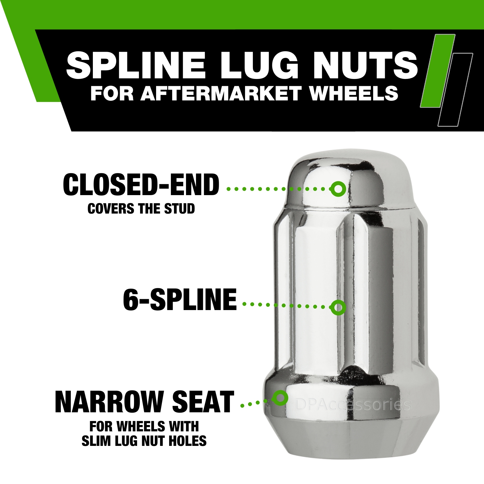 M12x1 25 Lug Nuts Black M12x1.25 Lug Nuts For Aftermarket Wheels - Closed End Spline Closed End Lug Nuts Black