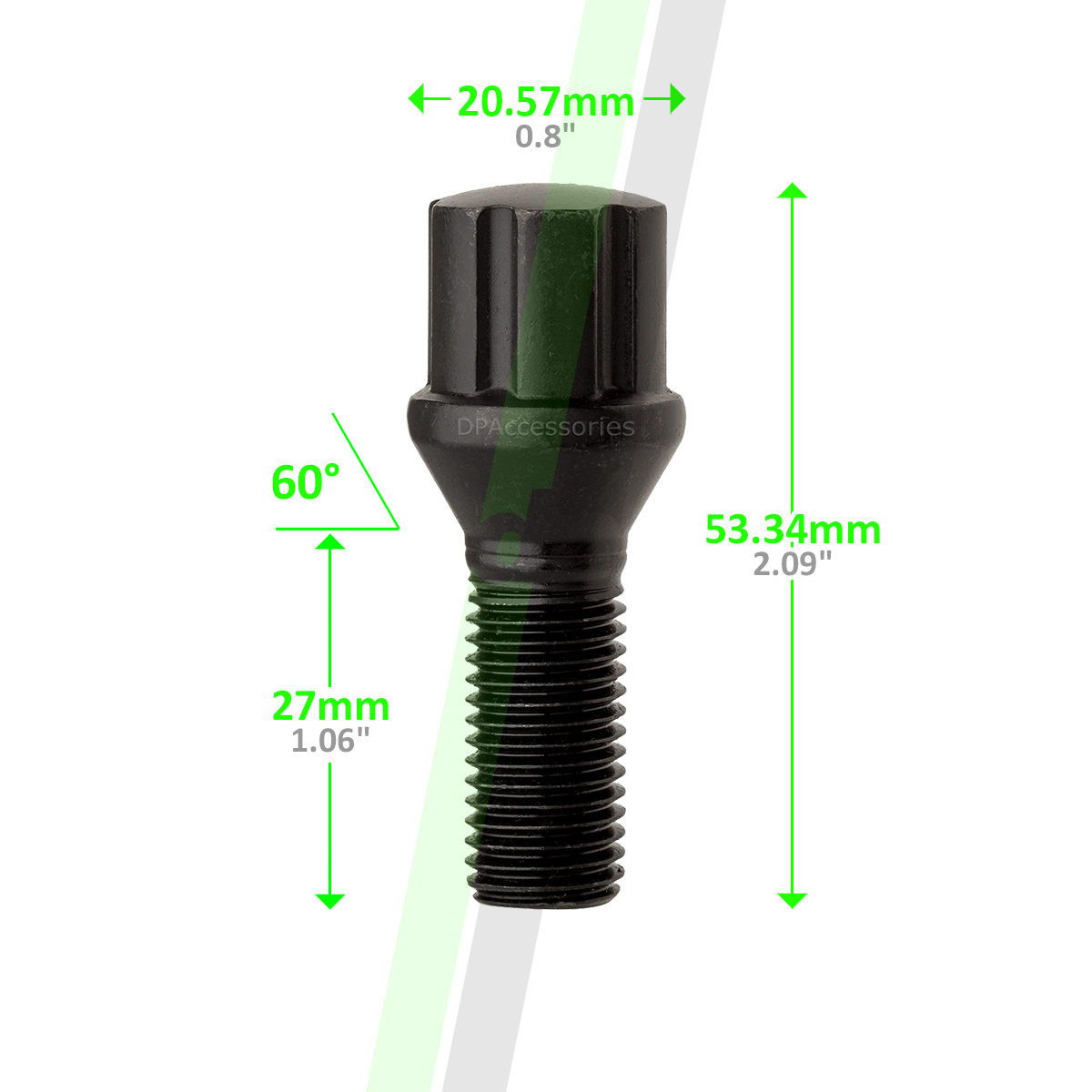 16 Black 12x1.5B Spline Tuner Lug Bolts for Aftermarket Wheels 27mm