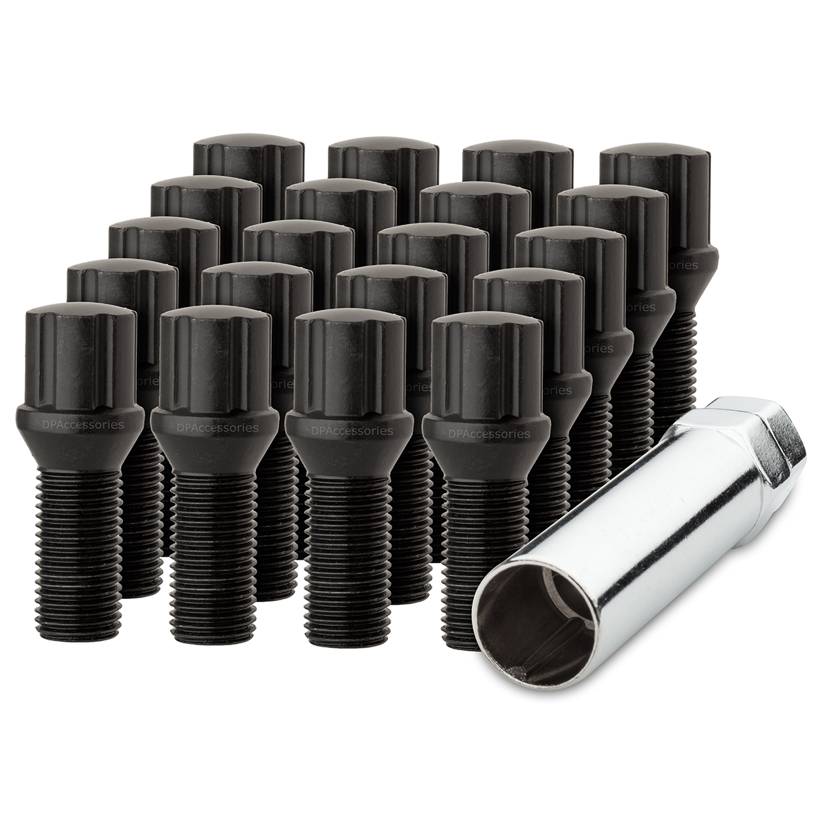 20 Black 14x1.5B Spline Tuner Lug Bolts for Aftermarket Wheels 27mm
