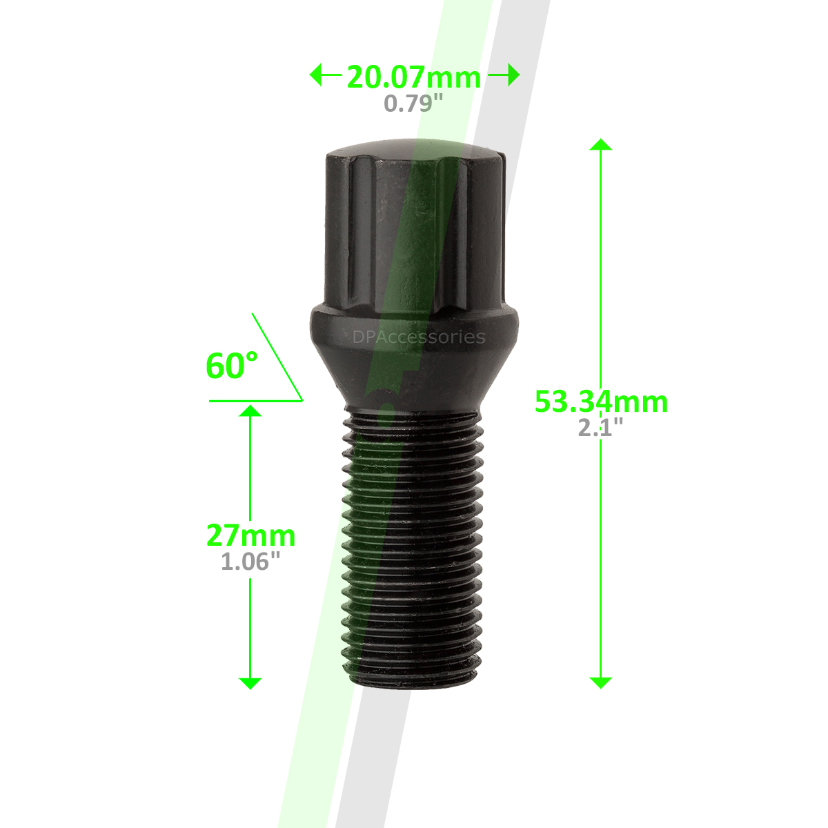 20 Black 14x1.5B Spline Tuner Lug Bolts for Aftermarket Wheels 27mm