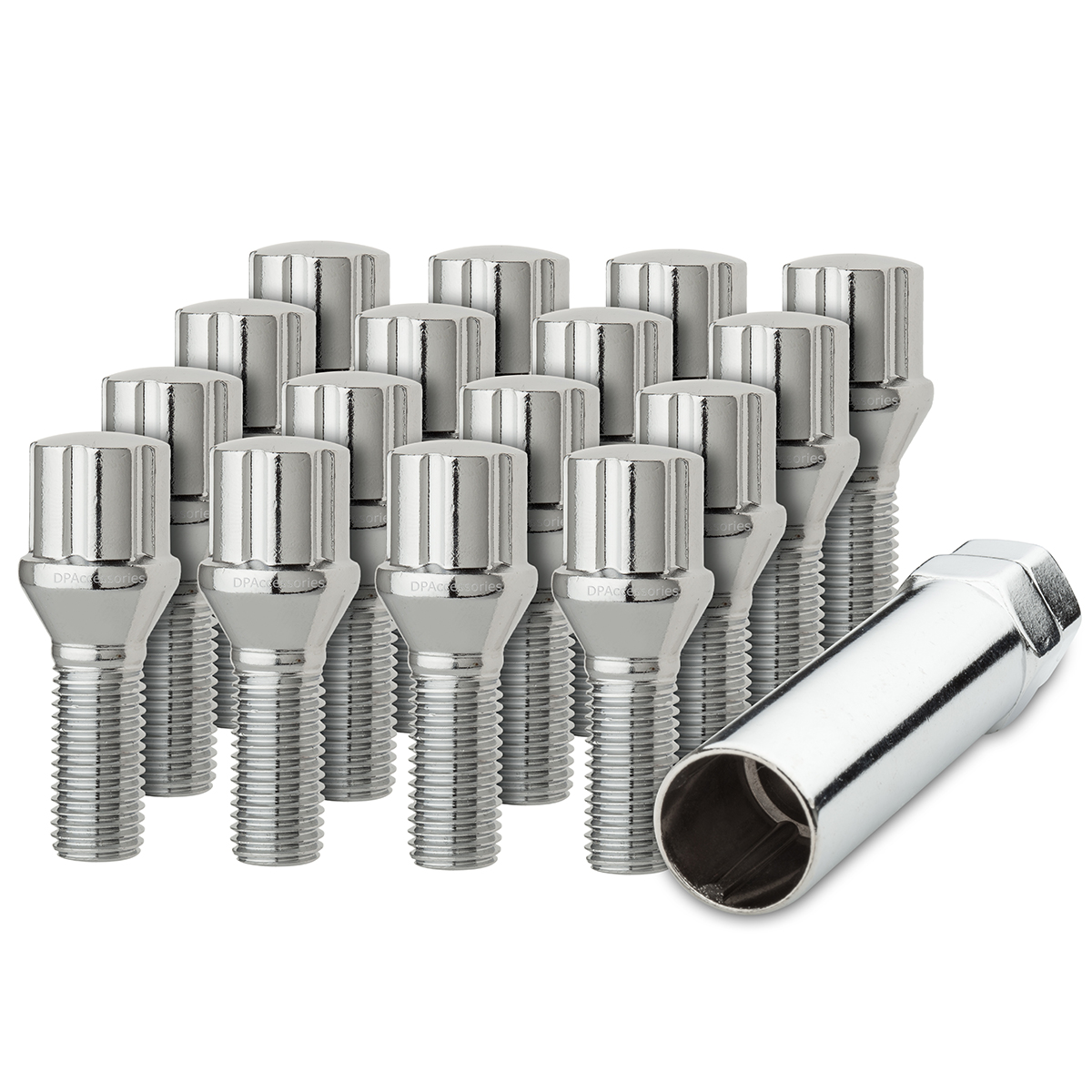 16 Chrome 14x1.25B Spline Tuner Lug Bolts for Aftermarket Wheels 27mm