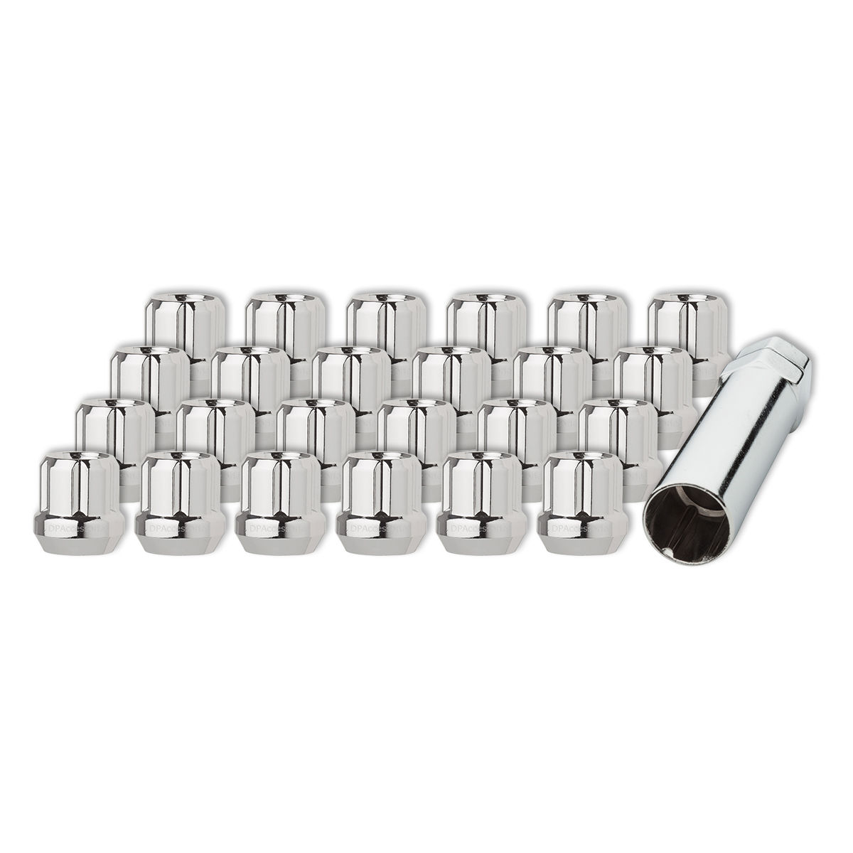 24 Chrome 1/220 Open End Spline Tuner Lug Nuts for Aftermarket Wheels